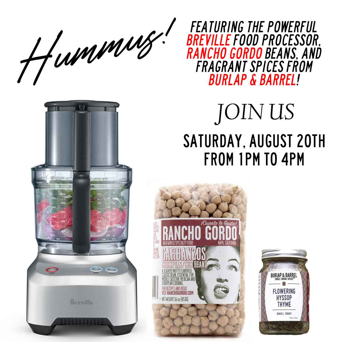 Hummus Tasting! Join us August 20th in our Demo Kitchen!