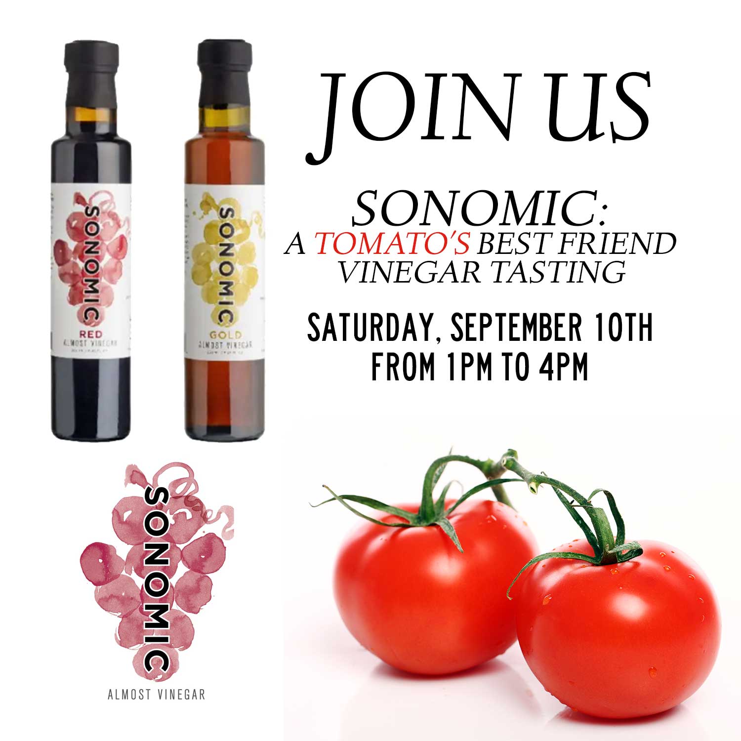 Sonomic Vinegar Tasting! Saturday, September 10th
