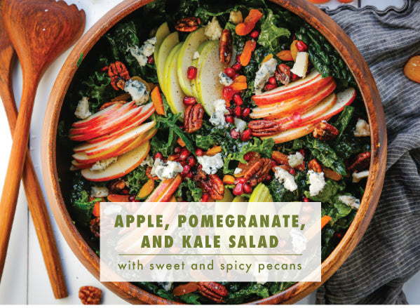 Fresh Flavors in a Fall Salad: Apple, Kale, Pomegranate Salad with Spicy Pecans