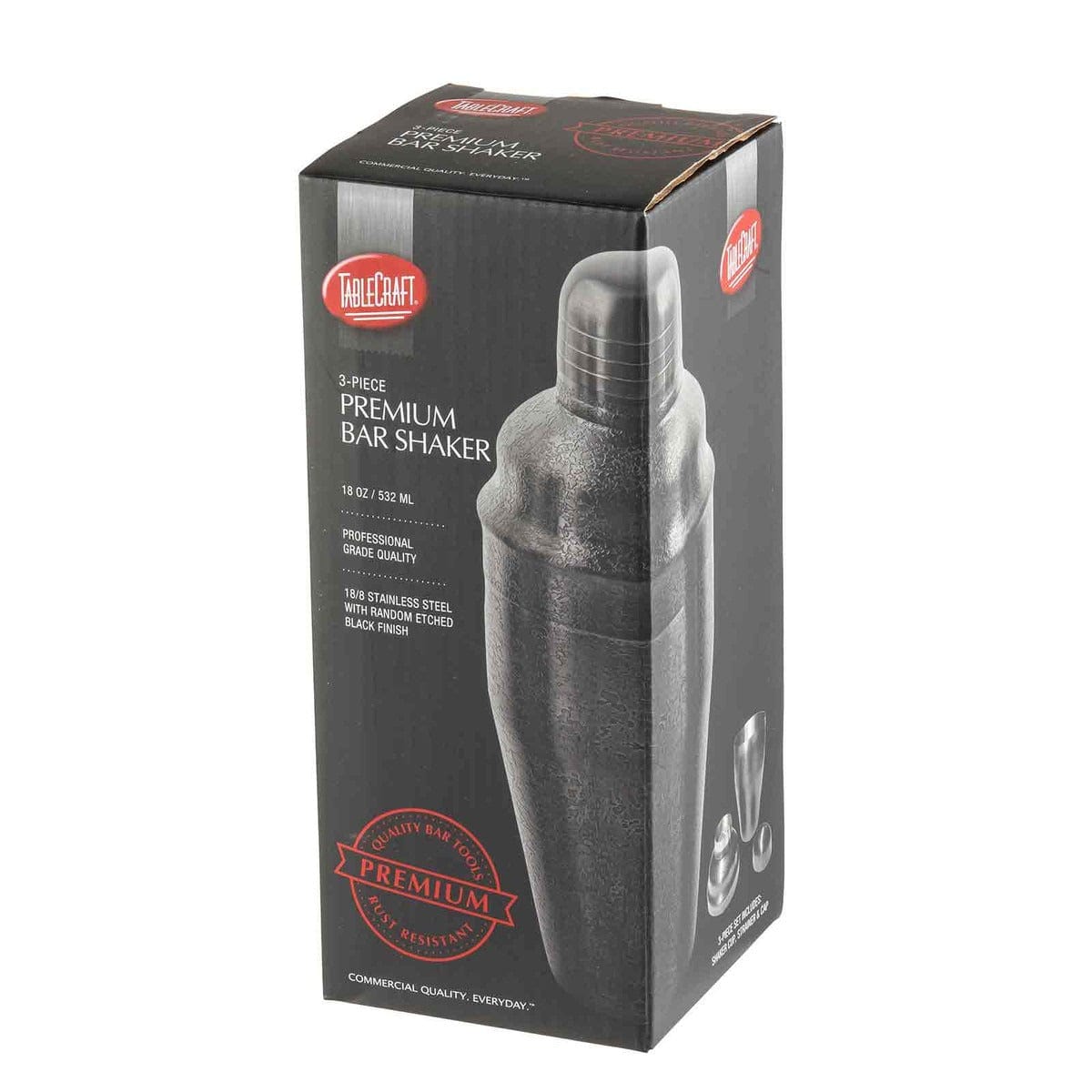 Barware 18 oz Cocktail Shaker - 3 Piece Set - Black