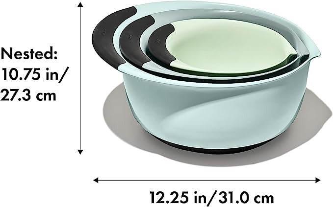 OXO 3-Piece Mixing Bowl Set: Blue, Grey & Jade - MyToque