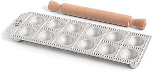 Marcato Ravioli Mold 12 Large Round with Rolling Pin