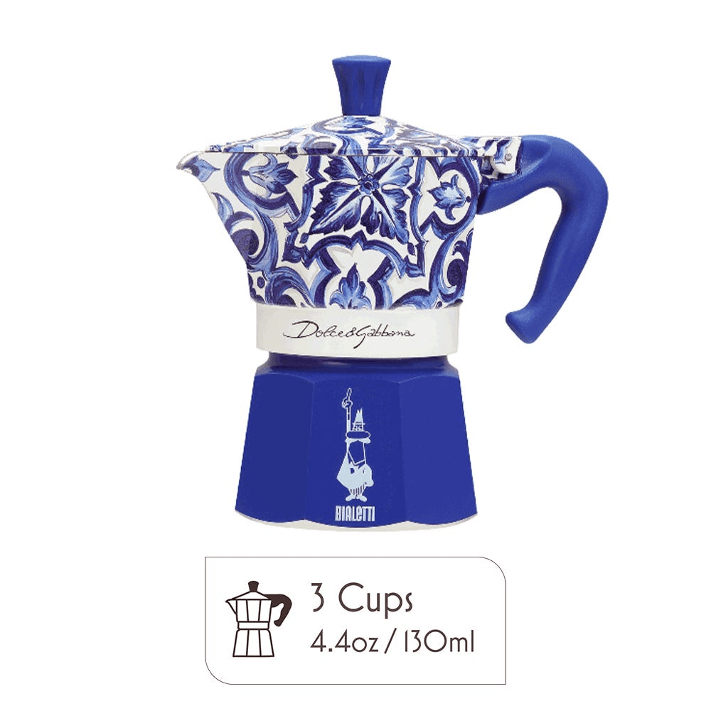 Coffee & Tea Bialetti Dolce & Gabbana Moka Pot Italian Coffee & Stovetop Espresso, Blue Mediterranean - 3 & 6 Cup