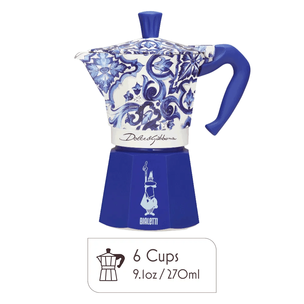 Coffee & Tea Bialetti Dolce & Gabbana Moka Pot Italian Coffee & Stovetop Espresso, Blue Mediterranean - 3 & 6 Cup