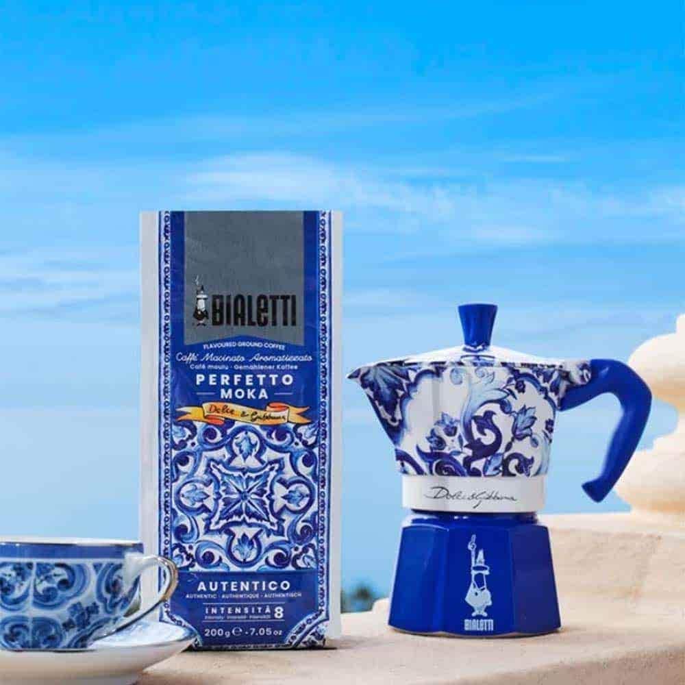 Coffee & Tea Bialetti Dolce & Gabbana Moka Pot Italian Coffee & Stovetop Espresso, Blue Mediterranean - 3 & 6 Cup