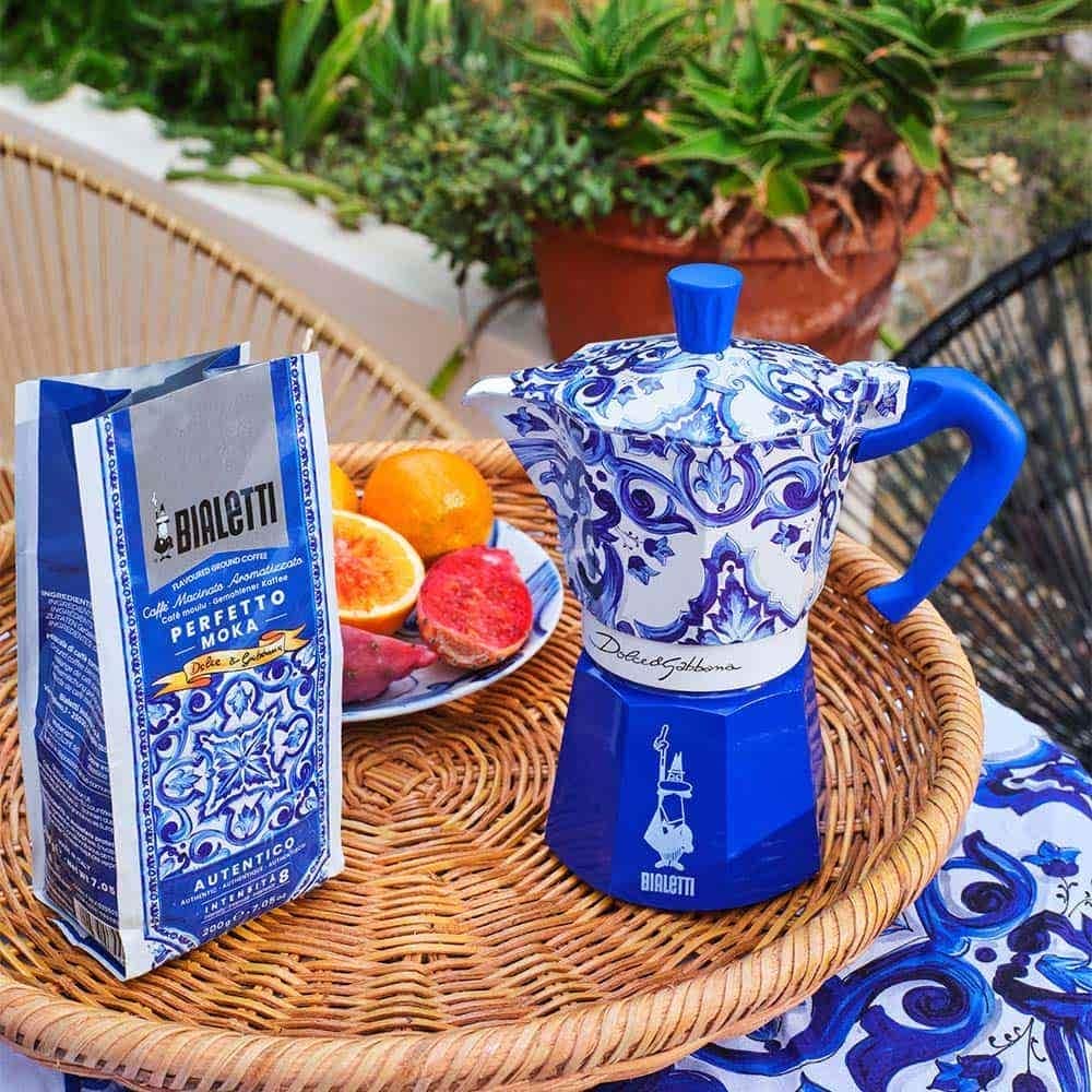 Coffee & Tea Bialetti Dolce & Gabbana Moka Pot Italian Coffee & Stovetop Espresso, Blue Mediterranean - 3 & 6 Cup