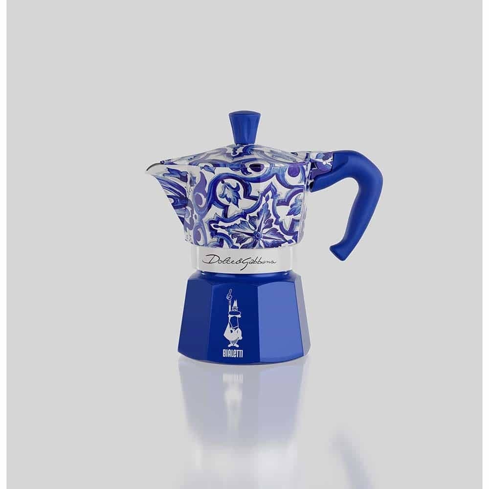 Coffee & Tea Bialetti Dolce & Gabbana Moka Pot Italian Coffee & Stovetop Espresso, Blue Mediterranean - 3 & 6 Cup