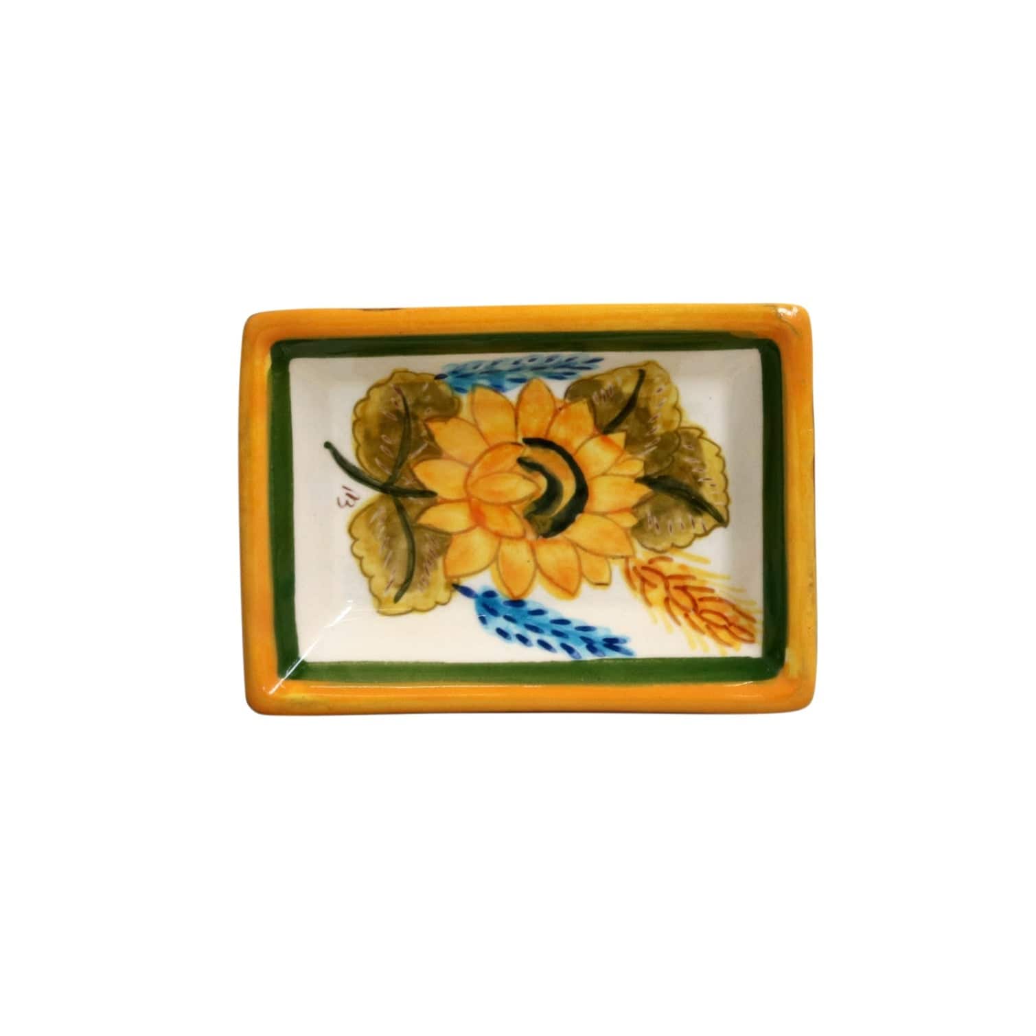 Table & Counter Accessories Casafina - Alentejo Terracotta - Handmade Sunflower Design Rectangular Dipping Bowl