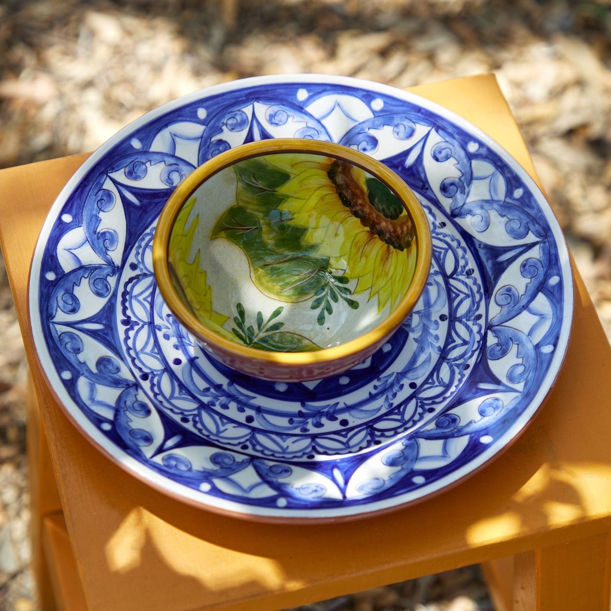 Table & Counter Accessories Casafina - Alentejo Terracotta - Handmade Sunflower Design Round Dip Bowl