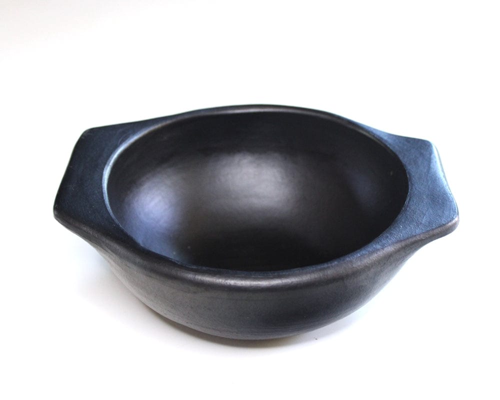 Chamba Cookware Authentic Chamba Ajiaco Bowl w/ Flat Bottom - Elegant, All-Natural Black Clay Dish for Soup, Salad or Serving - Handmade in Colombia