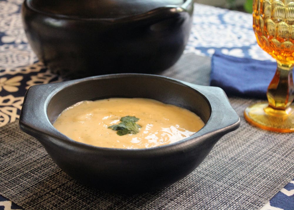 Chamba Cookware Authentic Chamba Ajiaco Bowl w/ Flat Bottom - Elegant, All-Natural Black Clay Dish for Soup, Salad or Serving - Handmade in Colombia