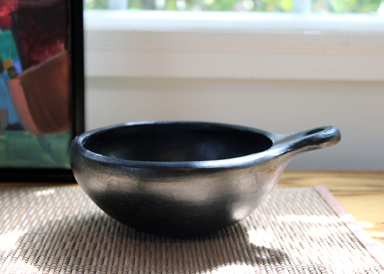 Chamba Cookware Authentic Chamba Bowl w/ One Handle - Elegant, All-Natural Black Clay Dish for Soups, Salads and Serving - Handmade in Colombia