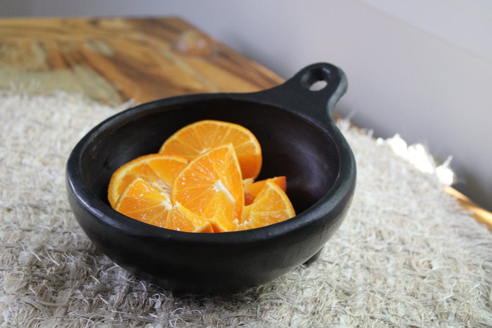 Chamba Cookware Authentic Chamba Bowl w/ One Handle - Elegant, All-Natural Black Clay Dish for Soups, Salads and Serving - Handmade in Colombia