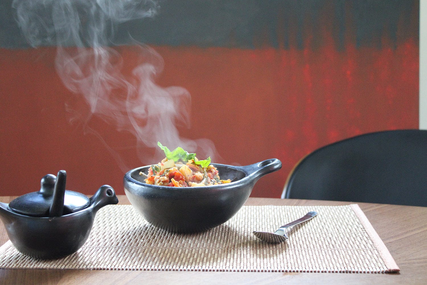 Chamba Cookware Authentic Chamba Bowl w/ One Handle - Elegant, All-Natural Black Clay Dish for Soups, Salads and Serving - Handmade in Colombia