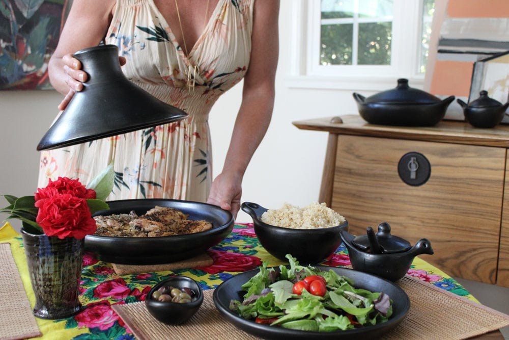 Chamba Cookware Authentic Chamba Bowl w/ One Handle - Elegant, All-Natural Black Clay Dish for Soups, Salads and Serving - Handmade in Colombia