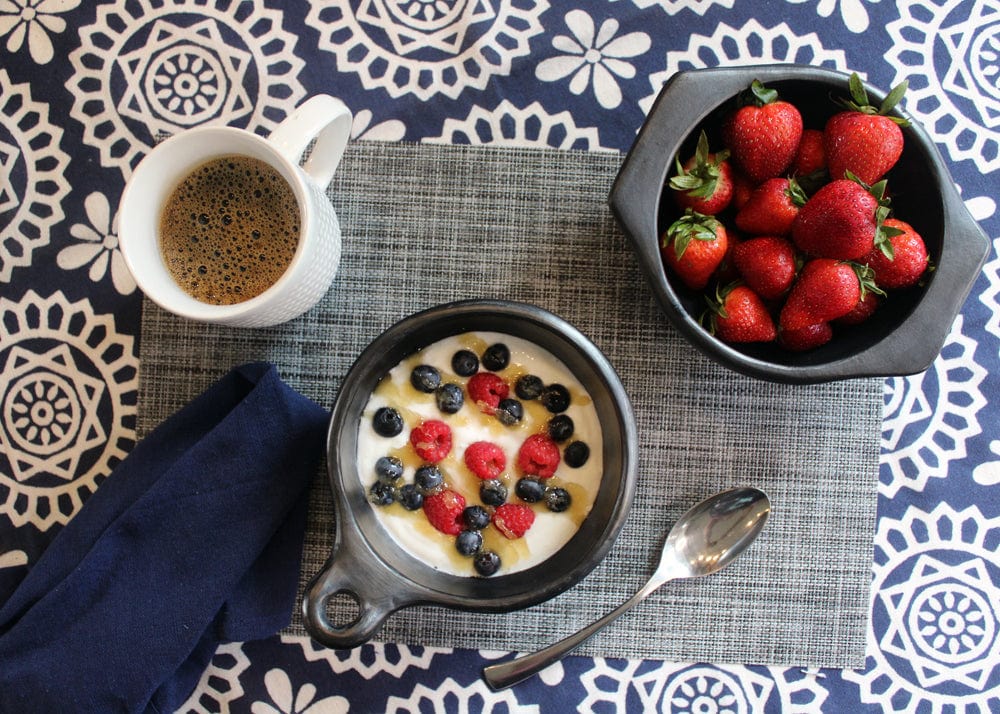 Chamba Cookware Authentic Chamba Bowl w/ One Handle - Elegant, All-Natural Black Clay Dish for Soups, Salads and Serving - Handmade in Colombia