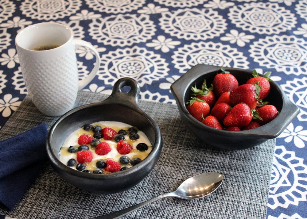 Chamba Cookware Authentic Chamba Bowl w/ One Handle - Elegant, All-Natural Black Clay Dish for Soups, Salads and Serving - Handmade in Colombia