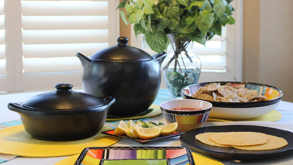 Chamba Cookware Authentic Chamba Casserole - Elegant, All-Natural Black Clay Casserole for Braising, Baking and Serving Paella, Stews and More- Stovetop & Oven Safe – Handmade in Colombia