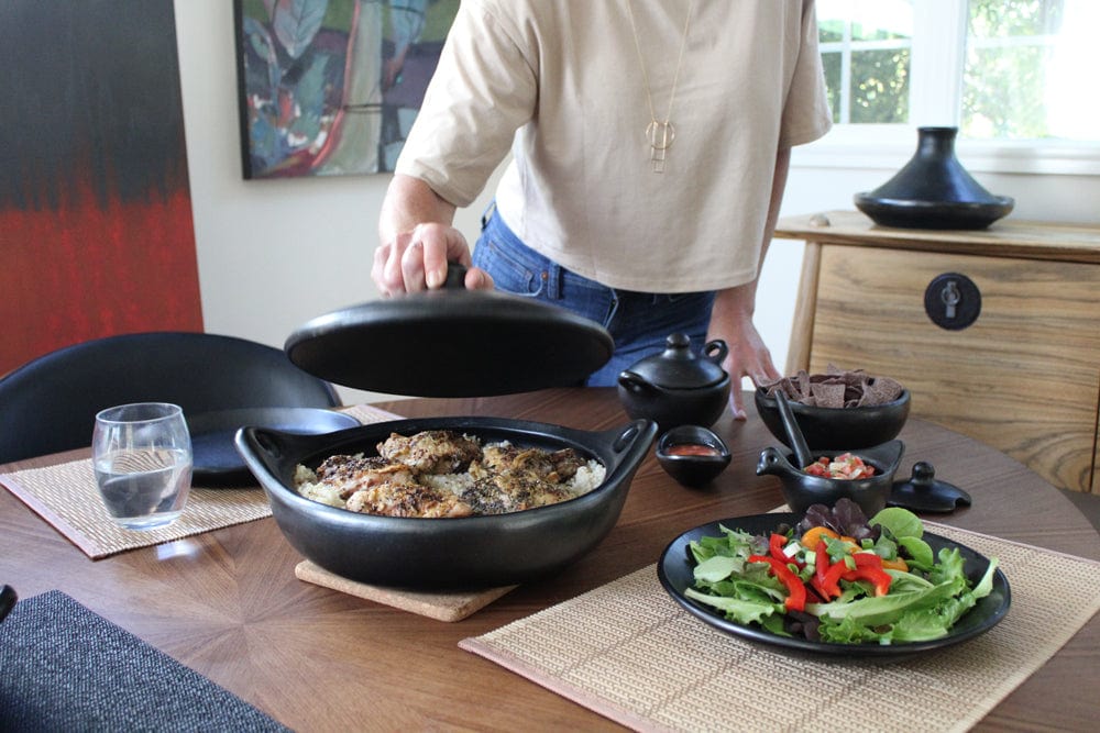 Chamba Cookware Authentic Chamba Paella Pan - Elegant, All-Natural Black Clay Casserole for Braising, Baking and Serving Paella, Stews and More- Stovetop & Oven Safe – Handmade in Colombia