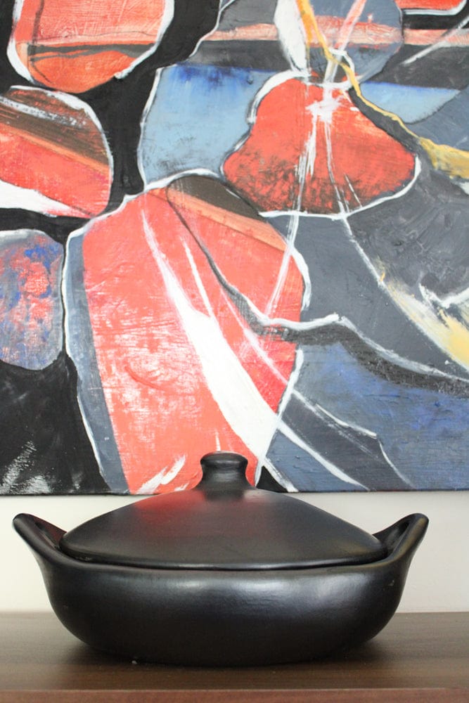 Chamba Cookware Authentic Chamba Paella Pan - Elegant, All-Natural Black Clay Casserole for Braising, Baking and Serving Paella, Stews and More- Stovetop & Oven Safe – Handmade in Colombia