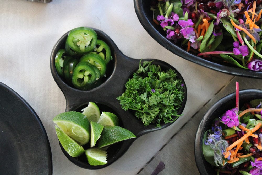 Chamba Cookware Authentic Chamba Triple Dish - Elegant, All-Natural Black Clay Platter for Salsas, Appetizers and More - Handmade in Colombia