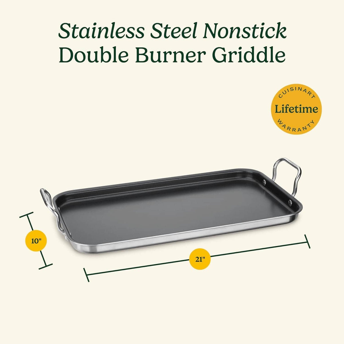 Cookware Cuisinart Multi-Clad Pro Tri-Ply Stainless NonStick Double Burner Griddle, 10" x 18"