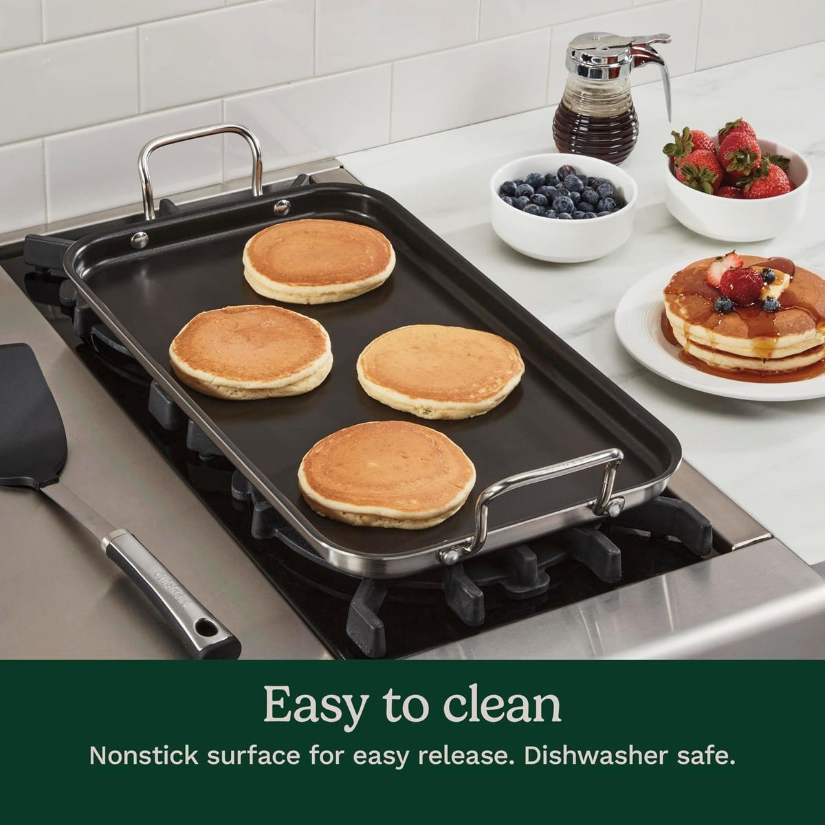 Cookware Cuisinart Multi-Clad Pro Tri-Ply Stainless NonStick Double Burner Griddle, 10" x 18"