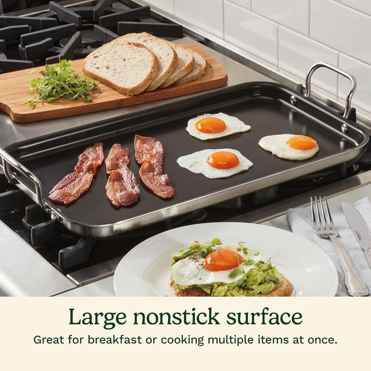 Cookware Cuisinart Multi-Clad Pro Tri-Ply Stainless NonStick Double Burner Griddle, 10" x 18"
