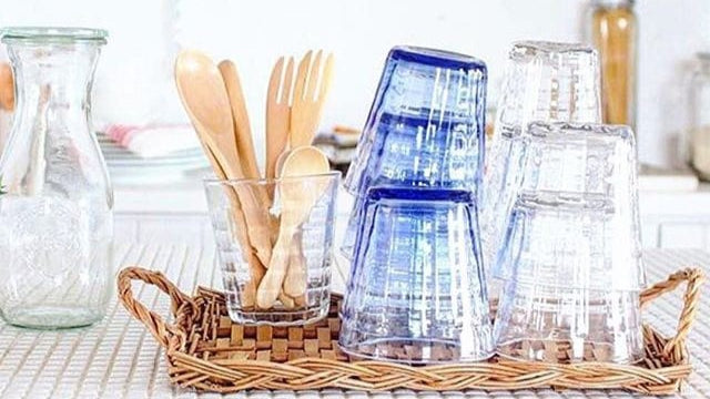 Glassware Duralex Prisme Made in France Glass Tumbler - Marine - 9 1/4 oz - SET OF FOUR