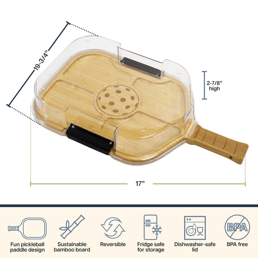Travel & Storage Flip, Serve & Store Charcuterie Board with Locking Lid - Pickleball Paddle