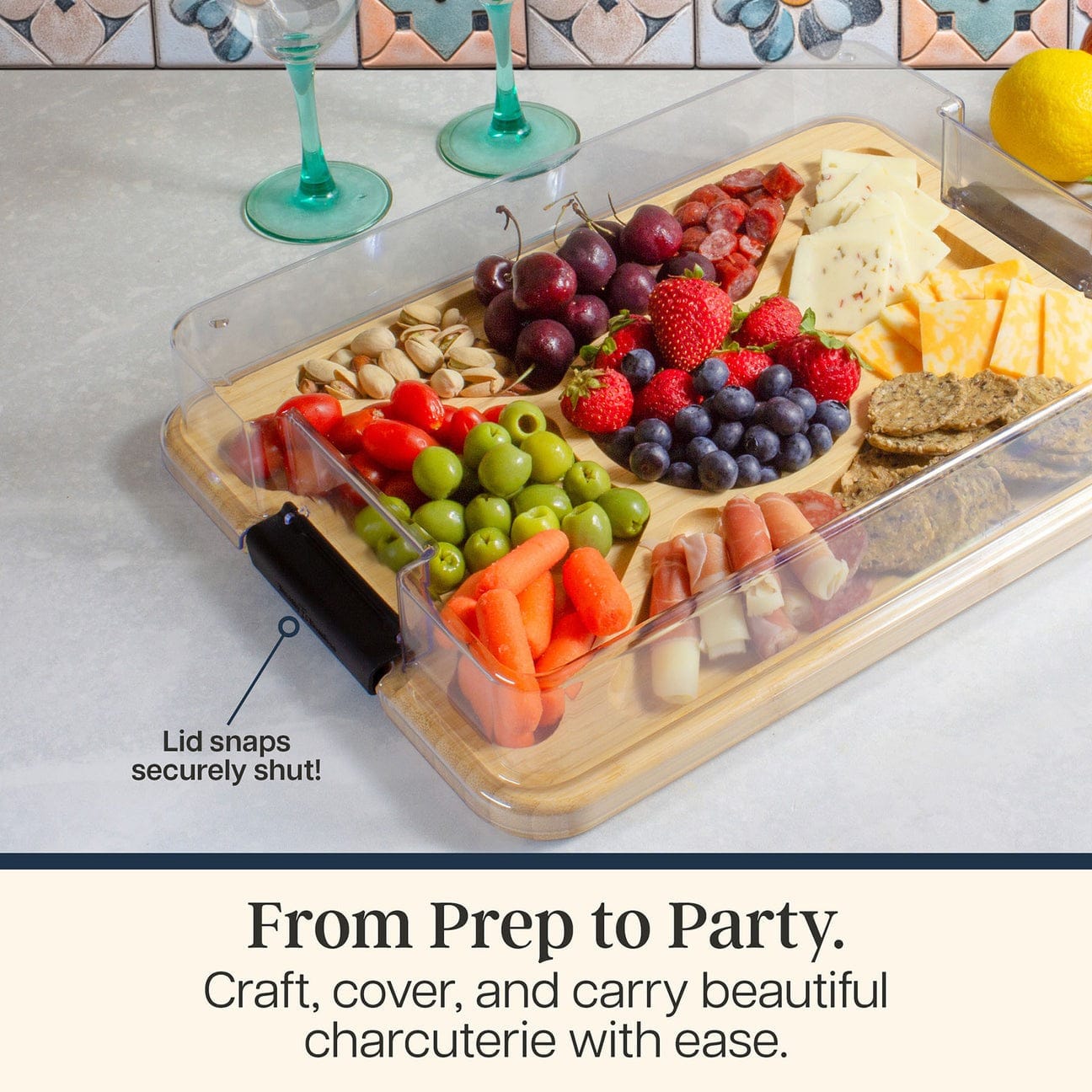 Table & Counter Accessories Flip, Serve & Store Charcuterie Board with Locking Lid - Rectangle