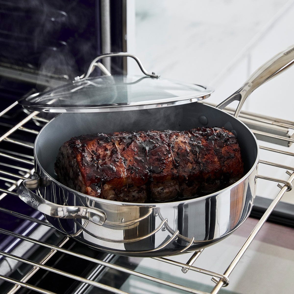 Cookware GreenPan Valencia Pro Saute Pan with Lid and Helper Handle, 5 Quart