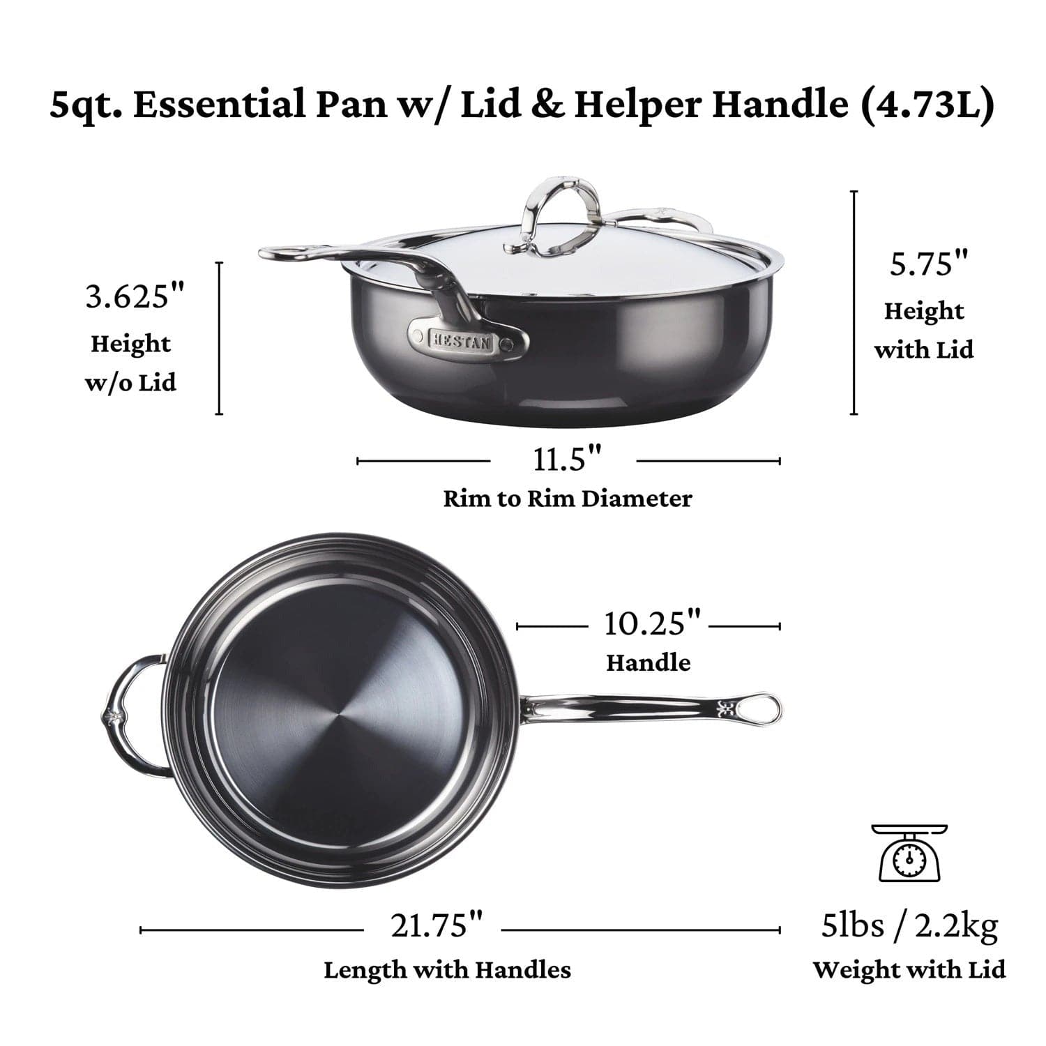 Cookware Hestan Nanobond Covered Essential Pan with Helper Handle - 5 Quart