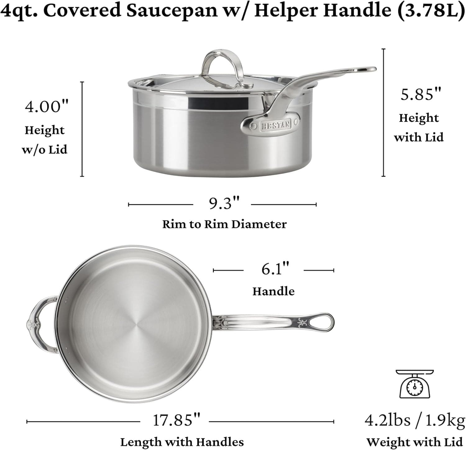 Cookware Hestan Nanobond Covered Saucepan with Helper Hander, 4 Quart