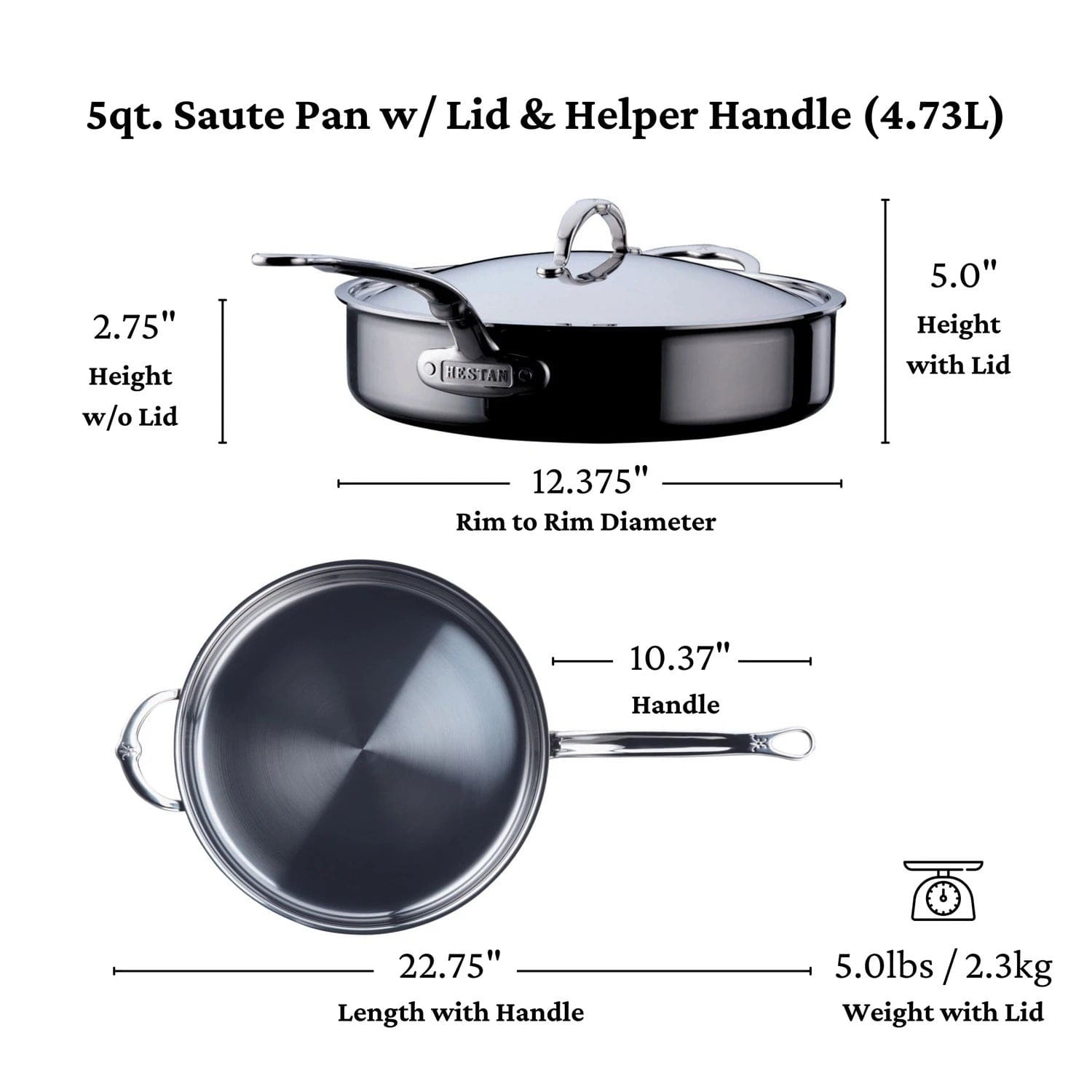 Cookware Hestan Nanobond Covered Sauté Pan with Helper Handle, 5 Quart