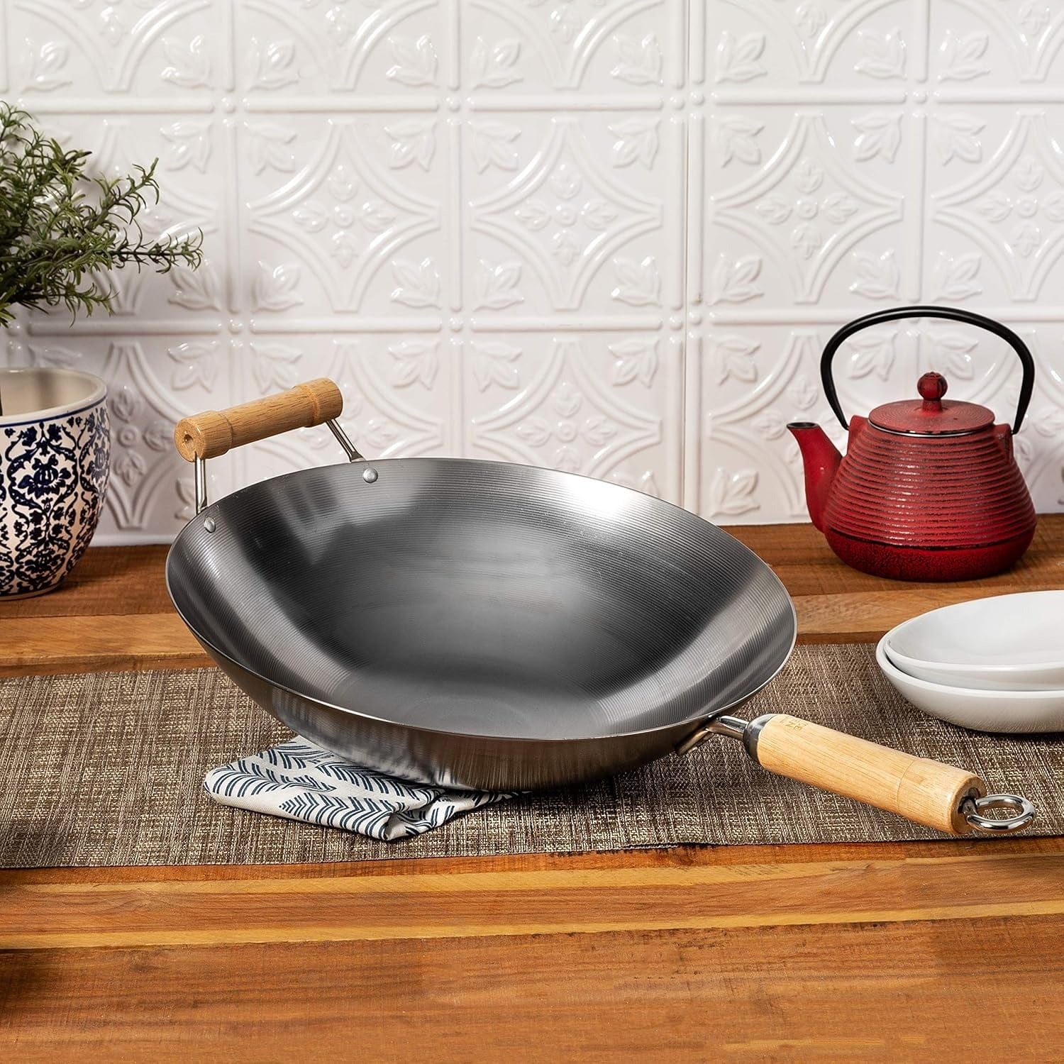 Cookware Joyce Chen Flat Bottom Carbon Steel Wok - 14"