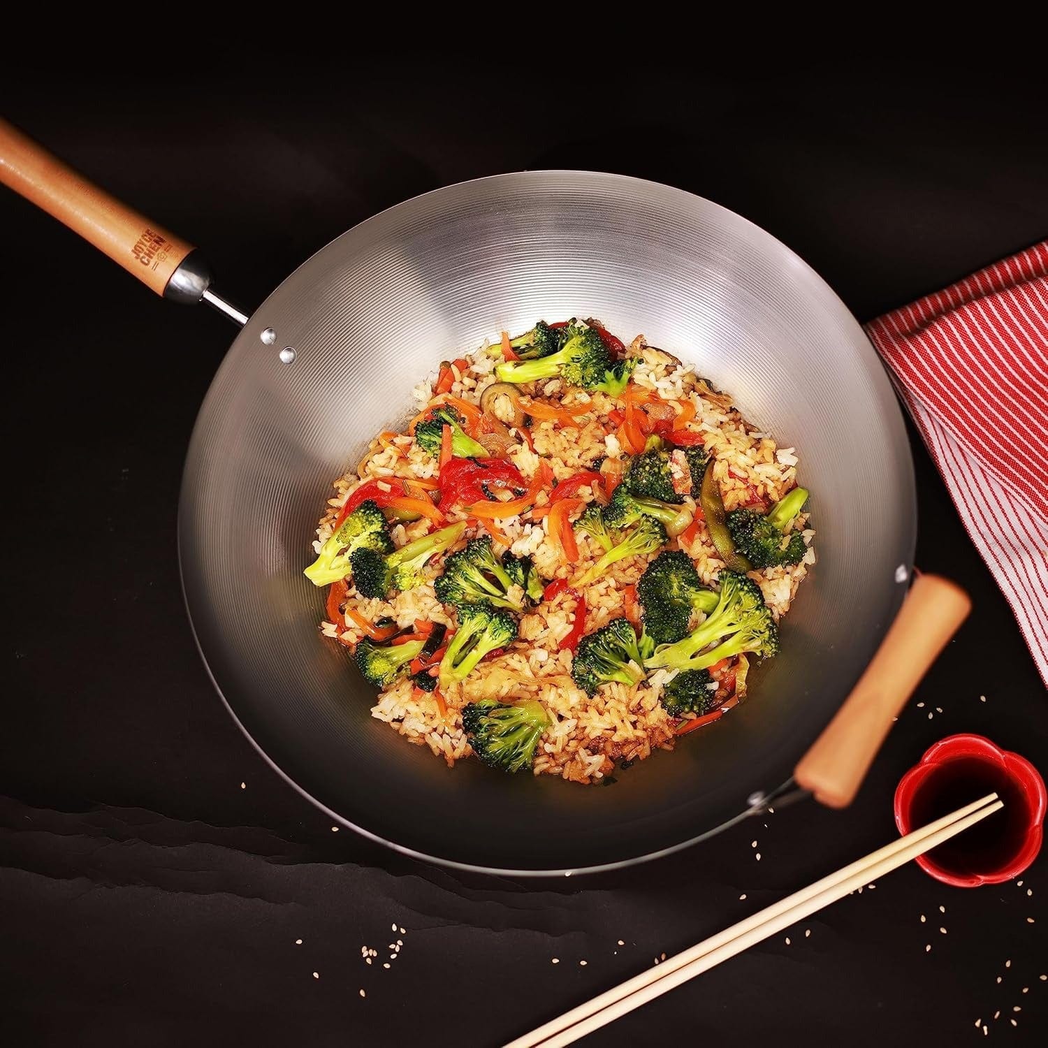 Cookware Joyce Chen Flat Bottom Carbon Steel Wok - 14"