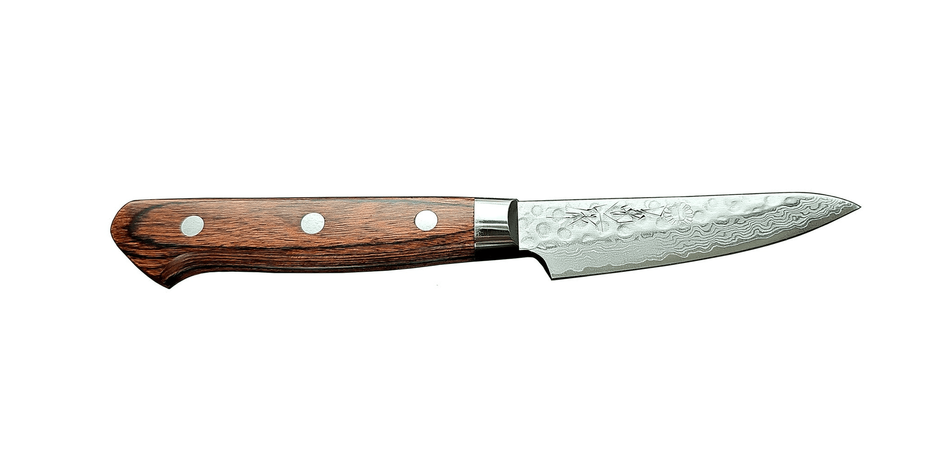 Cutlery Kikuichi Warikomi Damascus Tsuchime Paring - Mahogany Handle