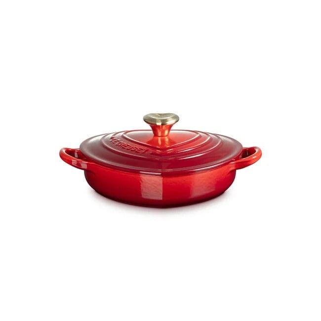 Cookware Le Creuset Shallow Heart Cocotte with Light Gold Heart Knob, 1.25 Quart - Cerise