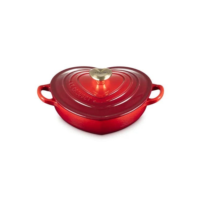Cookware Le Creuset Shallow Heart Cocotte with Light Gold Heart Knob, 1.25 Quart - Cerise