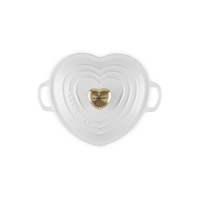 Cookware Le Creuset Shallow Heart Cocotte with Light Gold Heart Knob - 1.25 Quart - White