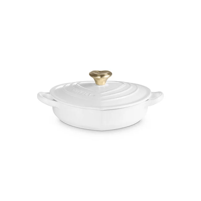 Cookware Le Creuset Shallow Heart Cocotte with Light Gold Heart Knob - 1.25 Quart - White
