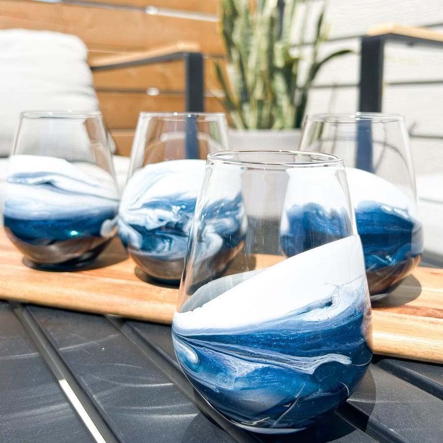 Tabletop Lynn & Liana 15 oz. Entertaining Glasses - Navy White Metallic - Set of Two