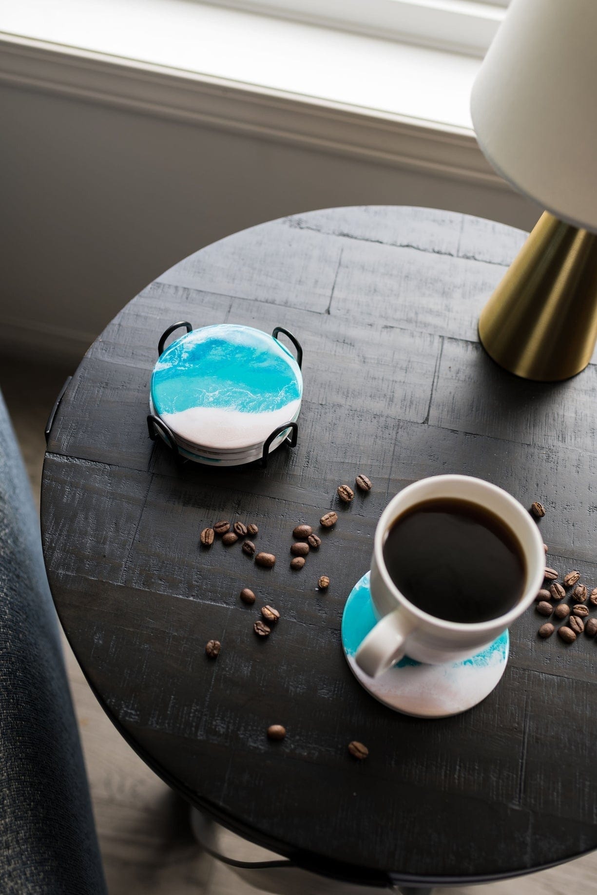 Tabletop Lynn & Liana Ceramic Resin Coasters - Caribbean Blue - Set of Four