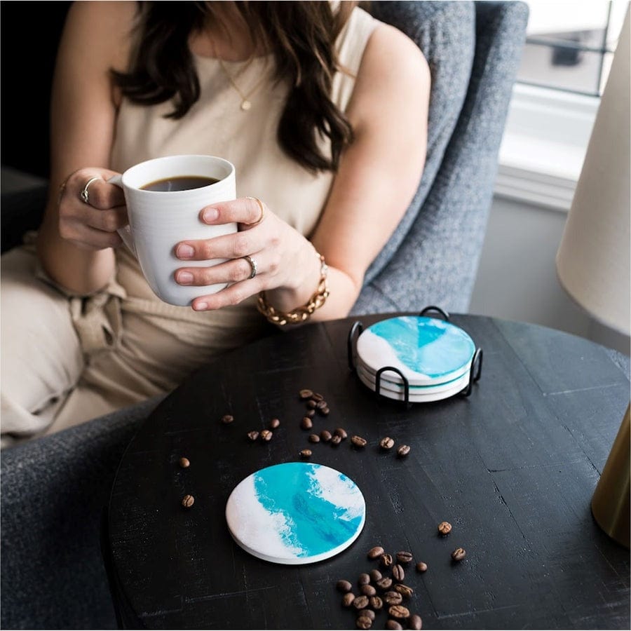 Tabletop Lynn & Liana Ceramic Resin Coasters - Caribbean Blue - Set of Four