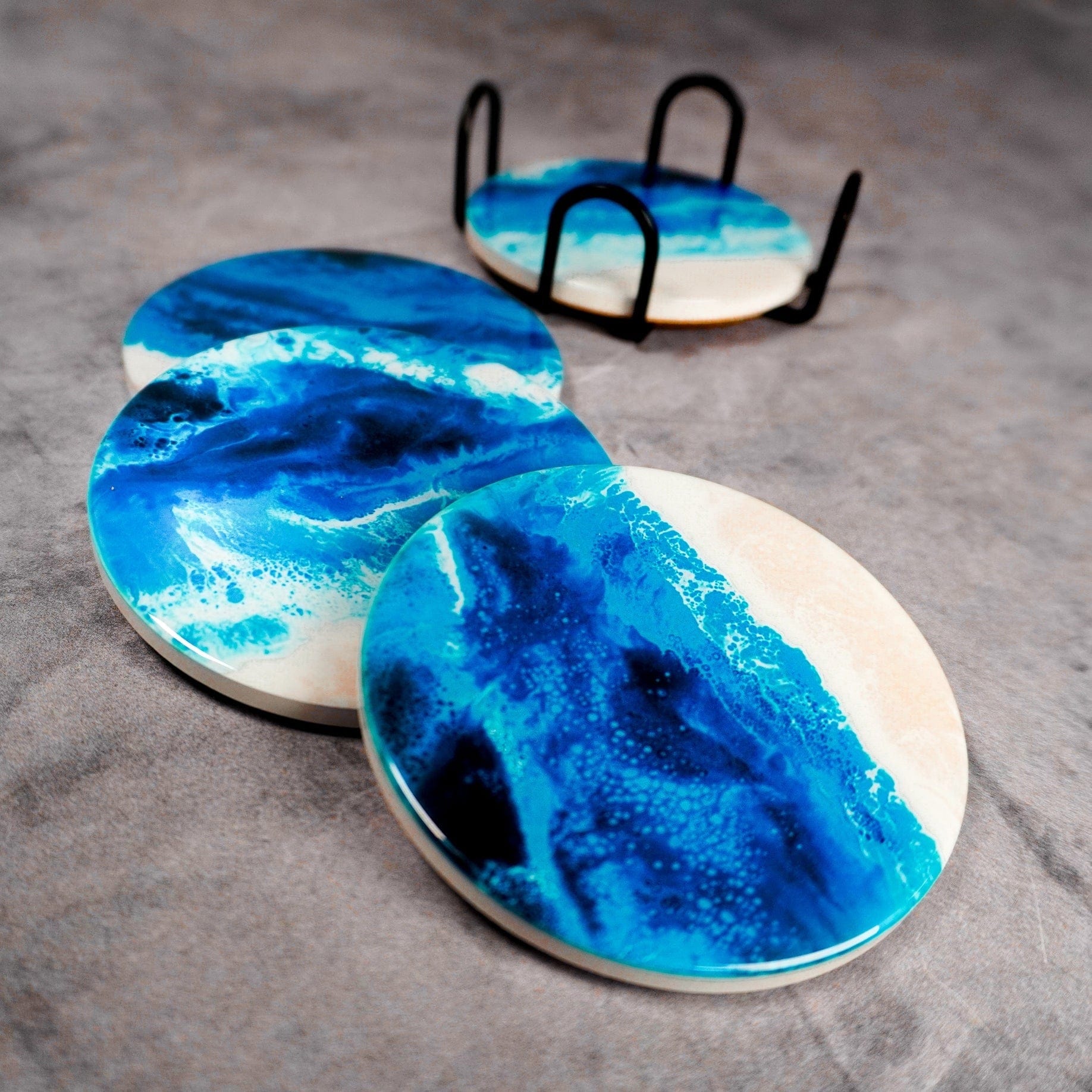 Tabletop Lynn & Liana Ceramic Resin Coasters - Ocean Vibes - Set of Four