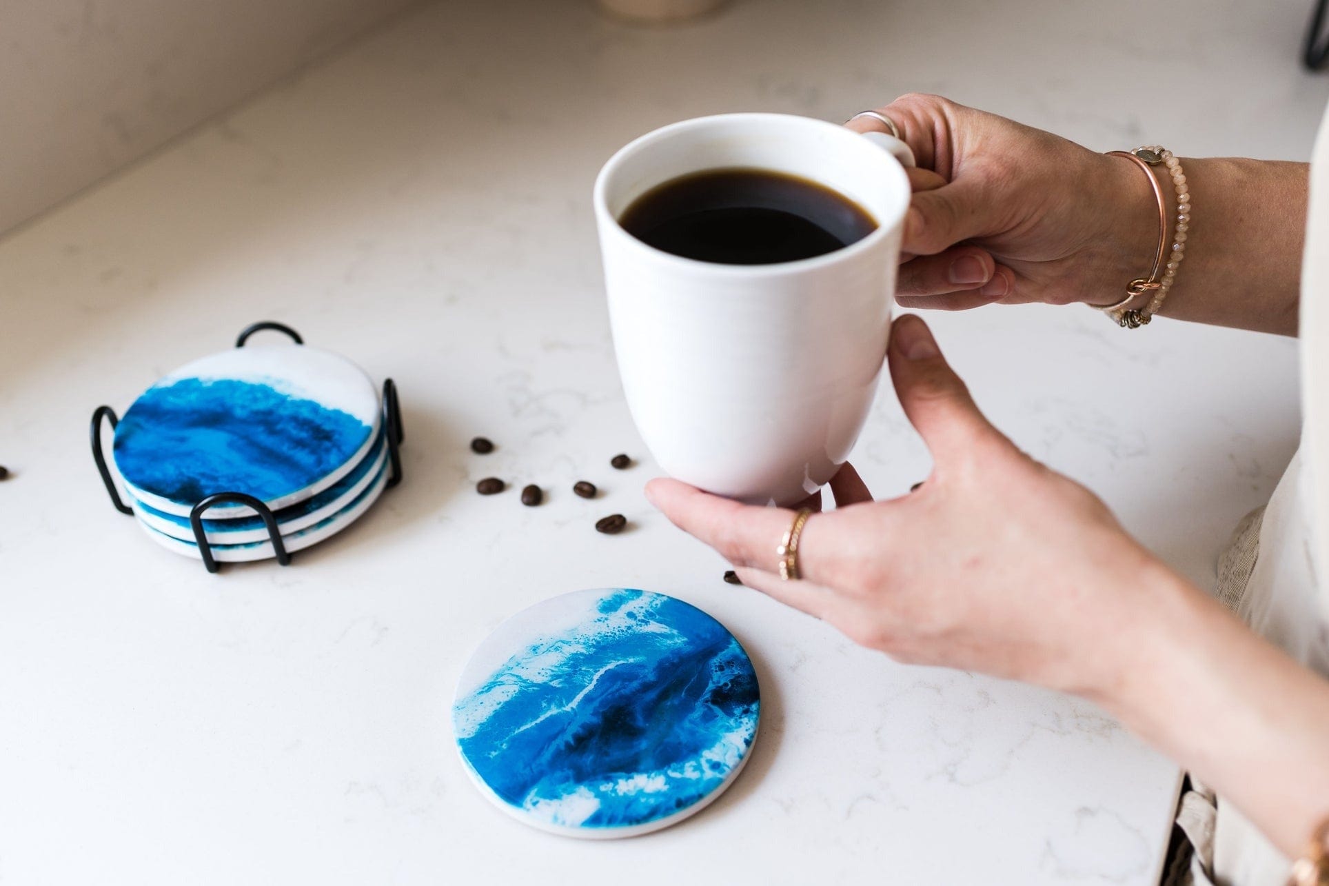 Tabletop Lynn & Liana Ceramic Resin Coasters - Ocean Vibes - Set of Four