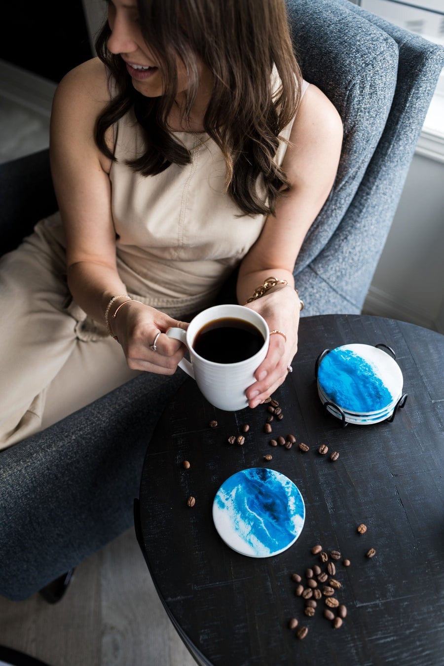 Tabletop Lynn & Liana Ceramic Resin Coasters - Ocean Vibes - Set of Four