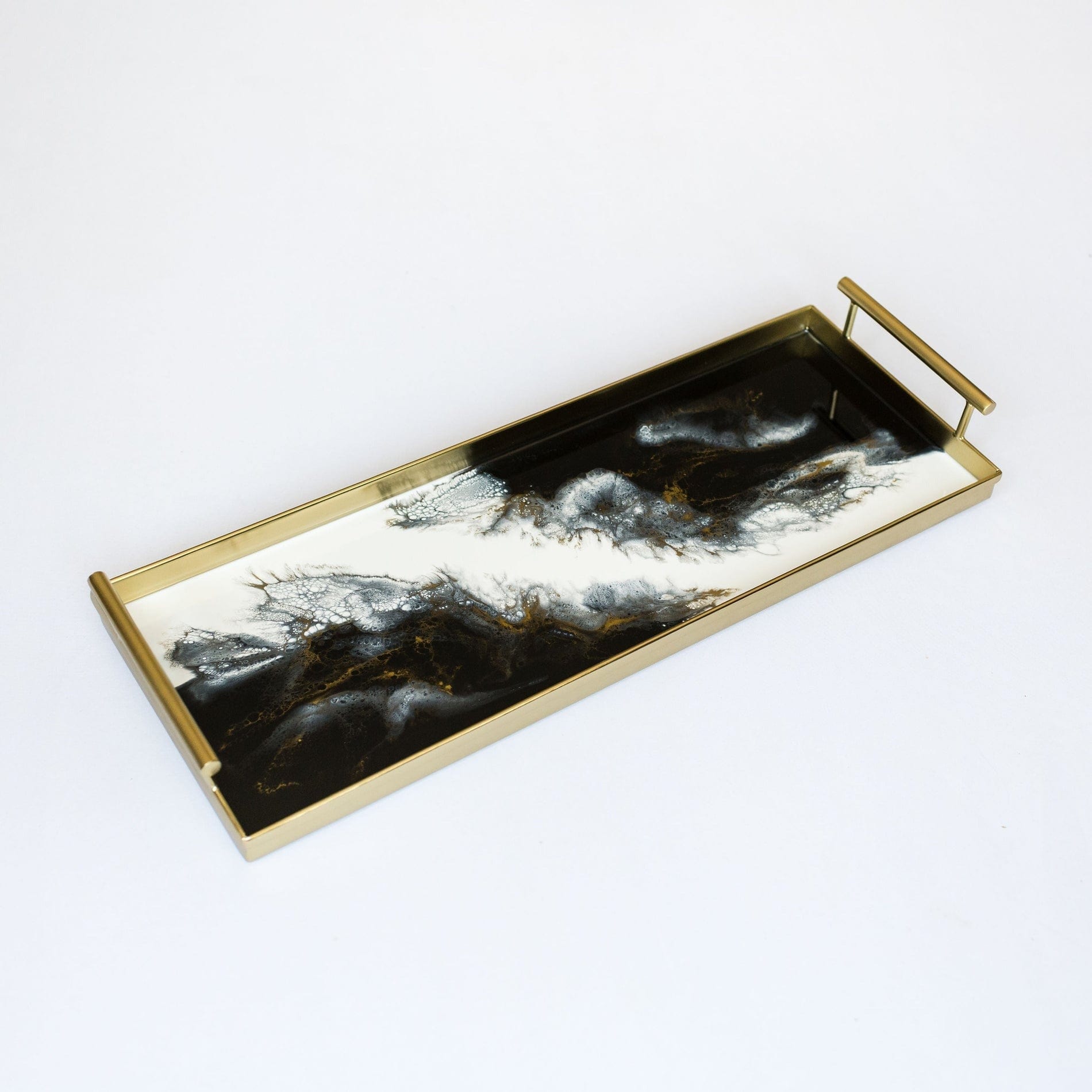 Tabletop Lynn & Liana Gold Metal Rectangle Tray, Onyx - 18"