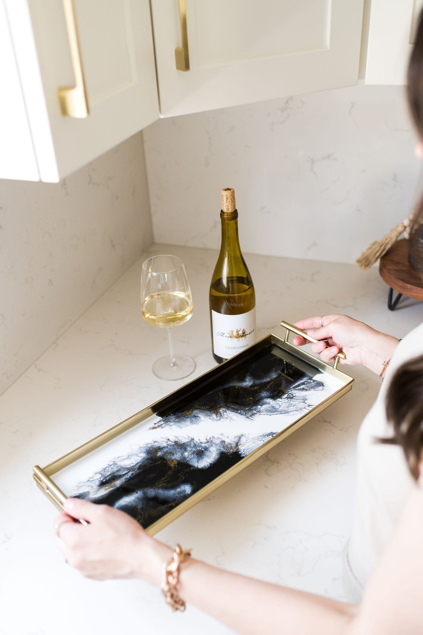 Tabletop Lynn & Liana Gold Metal Rectangle Tray, Onyx - 18"